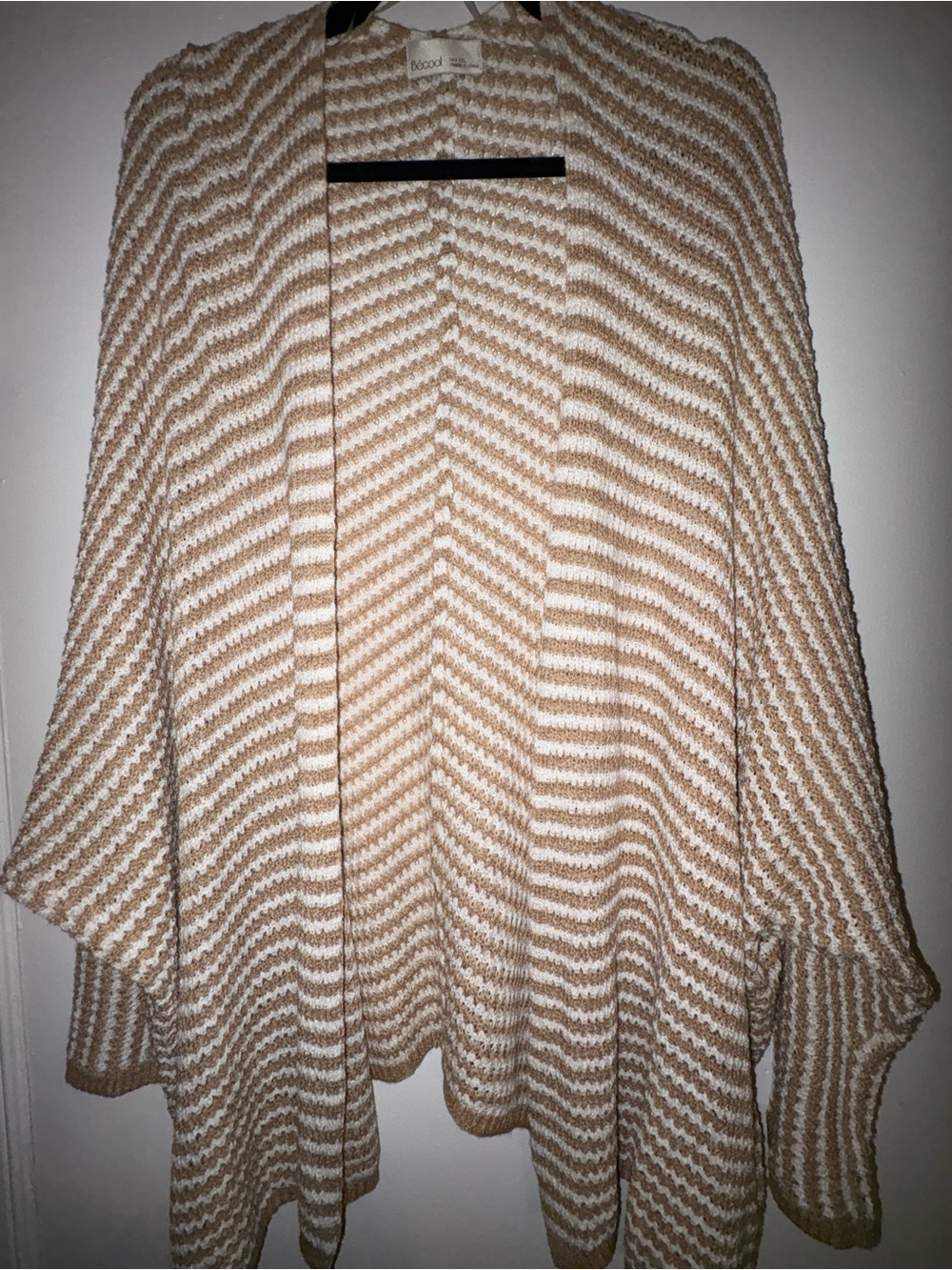 Cozy Striped Open-Front Women’s Cardigan Sweater - Beige & White